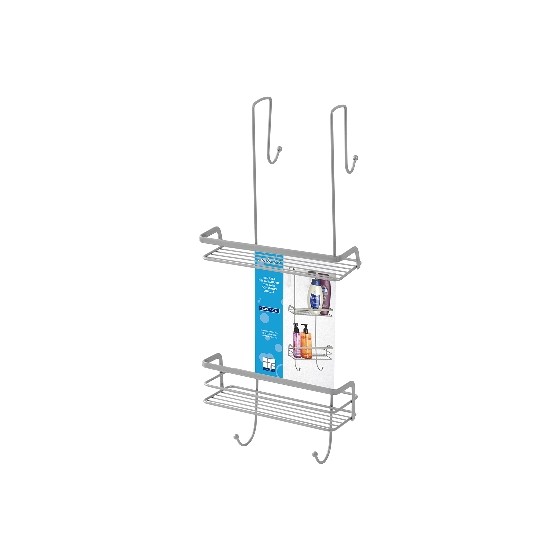 MENSOLA RETTANGOLARE 2 RIPIANI CON GANCIO DOCCIA - Cromo-Satinato