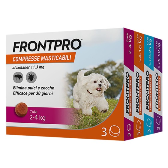 COMPRESSE ANTIPARASSITARIE MASTICABILI 'FRONTPRO' cani 25 fino a 50 kg / 3 compresse da 136 mg